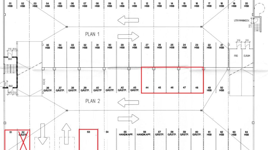 Parkeringsplatser för bil på plan 2 (markplan)
